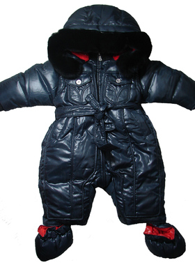 外贸美单 0-6个月黑色秋冬超厚羽绒哈衣棉袄棉服婴儿外出服