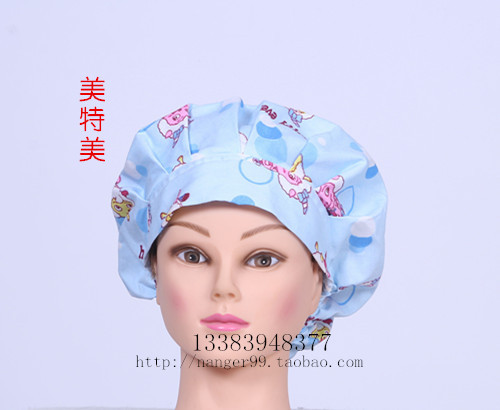 美特美欧美新款手术室帽医生护士帽全棉印花蓬蓬帽家具工作帽长发