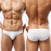 丝滑弹力紧身纯黑白色沙滩比基尼温泉游泳裤 男士 性感低腰三角泳裤