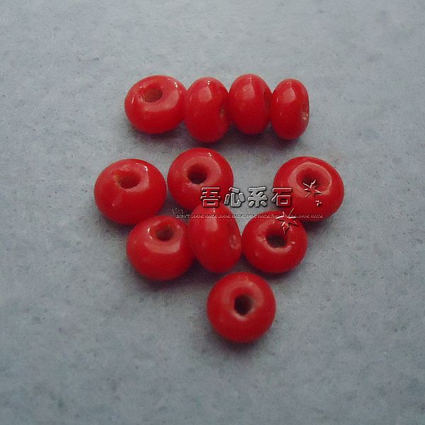 【系石苑DIY散珠】老厂古法手工琉璃佛珠配件隔珠正红色算盘珠