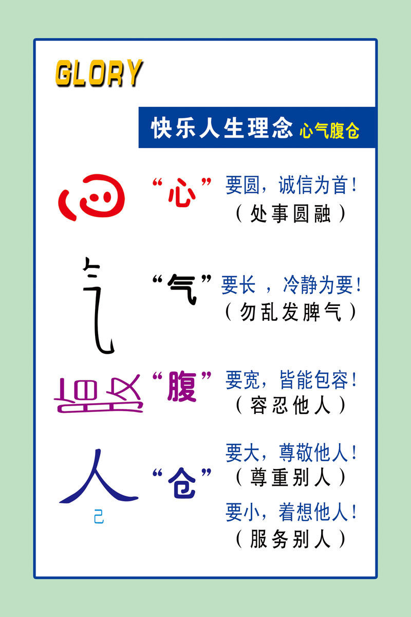 海报印制526装饰展板218快乐人生理念 心气腹仓 公司标语定制