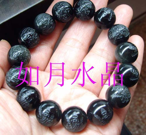 天然黑曜石虚空藏菩萨磨砂款手链