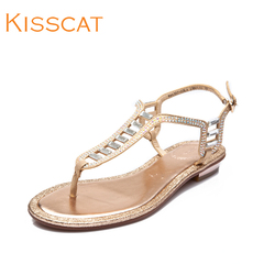 Kissing cats new rhinestone pinch sweet low toe leather sandal flats shoes K44307-03LA