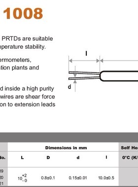 Heraeus 超细陶瓷铂电阻 1pt100KN1008 精度1/3DIN/A/B