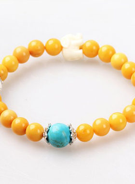 天然单圈手串老黄玉