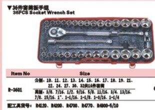 正品台湾力高 36件 公英制 套筒扳手组 R-3601