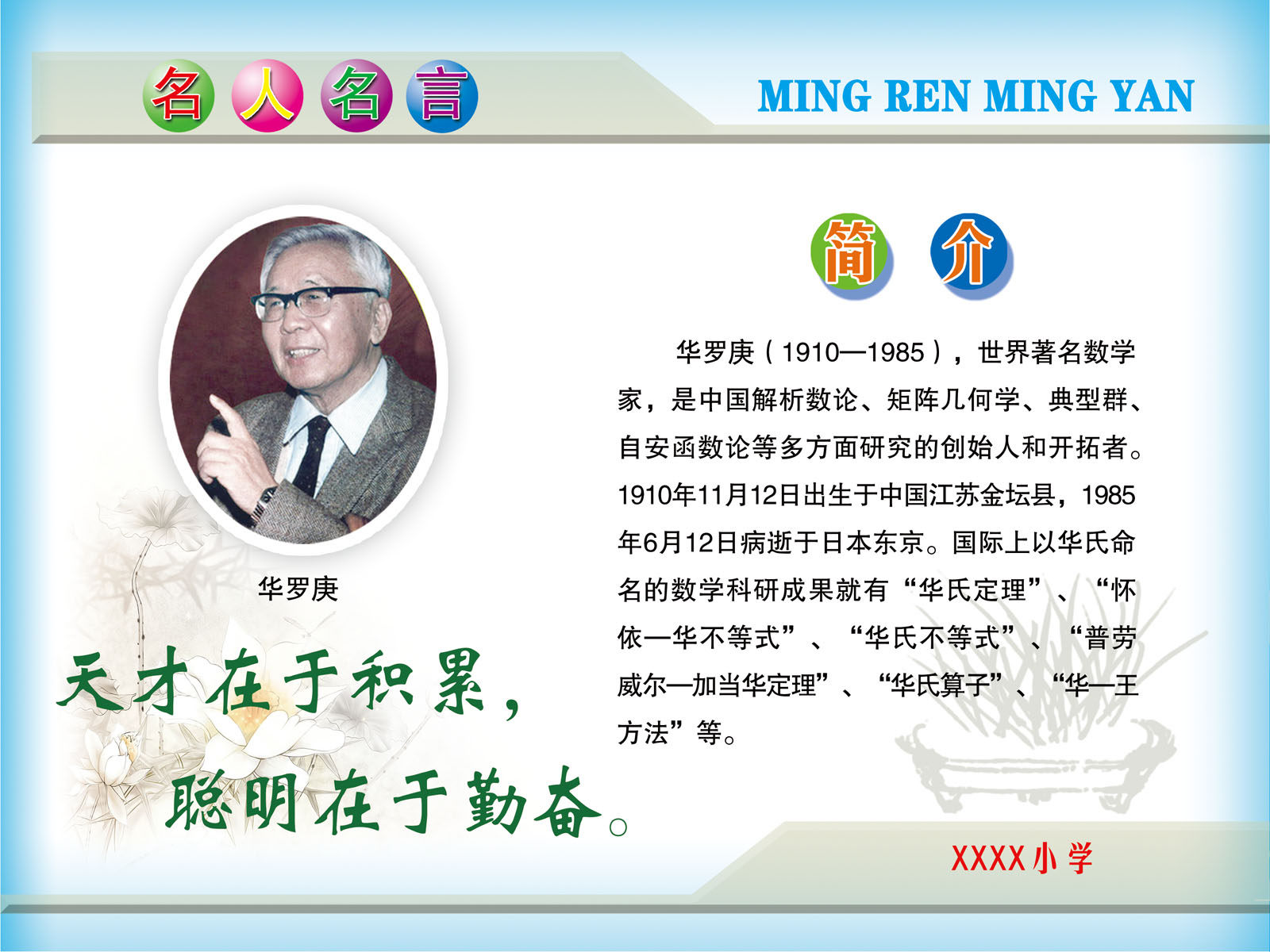 海报印制463设计展板素材191名人名言 华罗庚简介定制