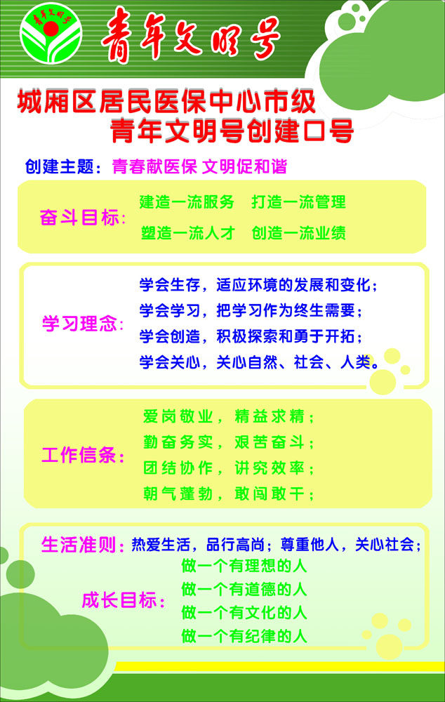 633海报印制海报展板素材410居民医保中心青年文明号口号
