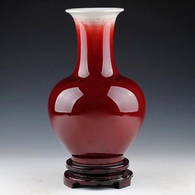 景德镇陶瓷器 郎红开片陶瓷花瓶赏瓶 现代时尚客厅装饰工艺品摆件