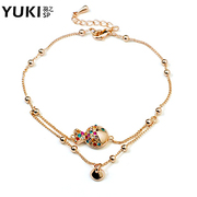 YUKI network jewelry anklet female Crystal Korea Korean fashion rose gold cute bells fish original creative