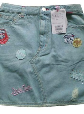 日单DAISY LOVERS蓝色贴布绣牛仔裙160-Q