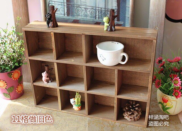 包邮zakka地中海做旧风格12十二11 16格柜做旧木盒蓝色收纳盒壁挂