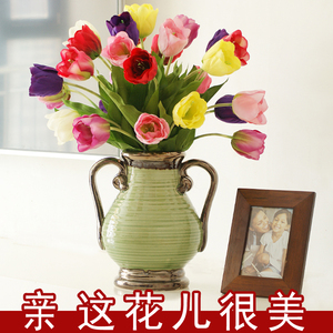 仿真花郁金香单枝绢花假花装饰花客厅家居饰品花瓶插花摆放塑料花