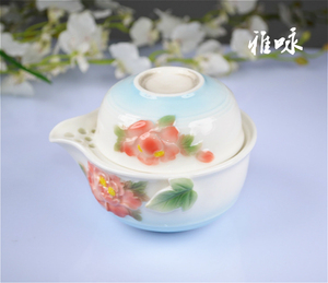 包邮珐琅瓷牡丹办公生日旅行套装茶具快客杯结婚礼品情人一壶一杯