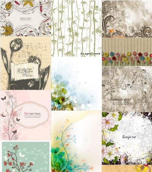 矢量设计素材 20个植物花纹纹饰背景图 EPS格式源文件