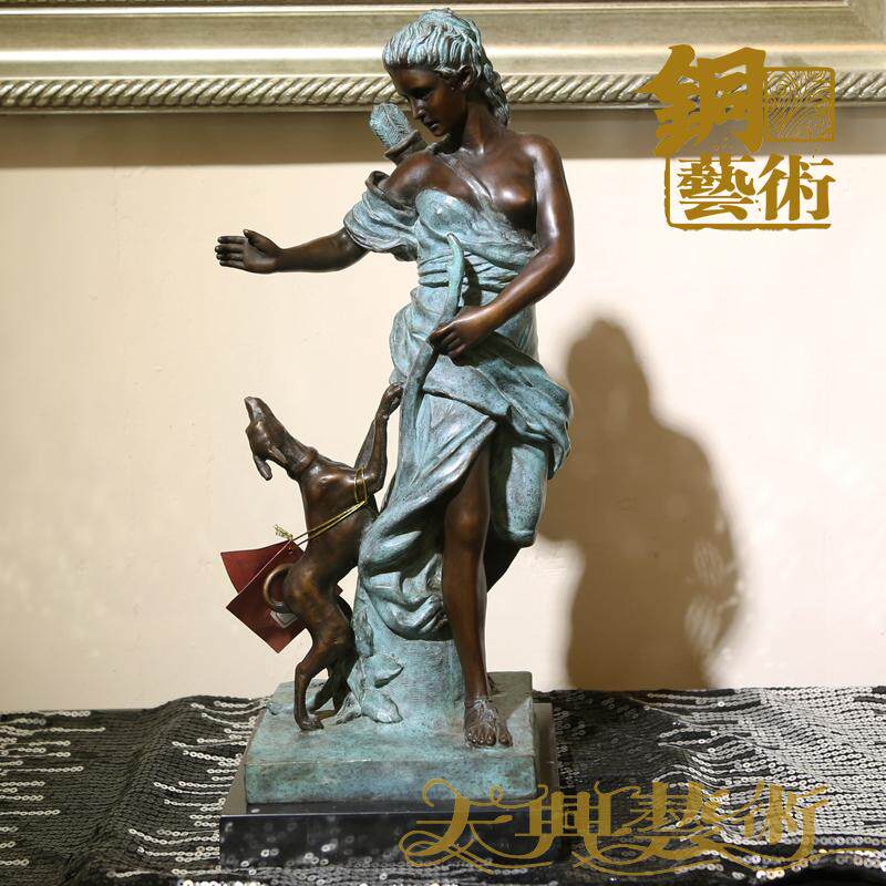 欧式铜摆件 家居装饰品 软装摆件荻安娜少女牵狗雕塑 高48CM|ruв категории Домашний быт, украшения - от Buy2taobao.com для оказания профессиональной услуги покупки агента Taobao