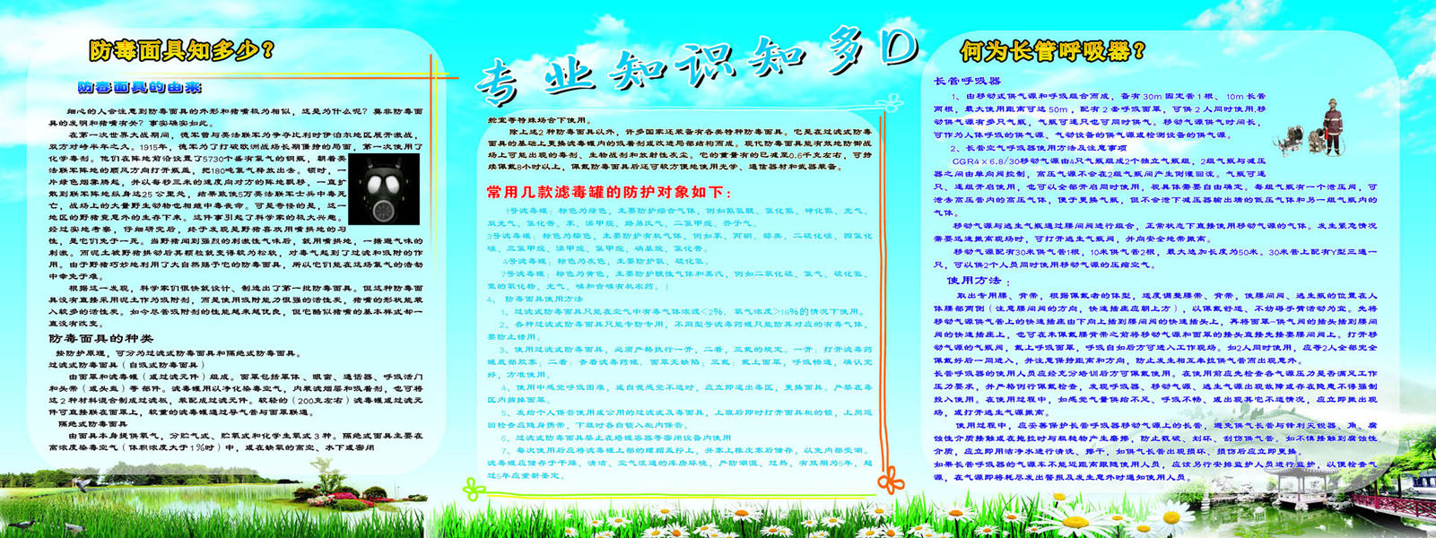 海报印制664展板素材963防毒面具由来长管呼吸器滤罐防护知识