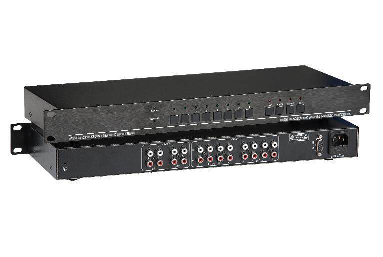 仝丽AV404 AV矩阵 AV接口4进4出 RS232控制 遥控　1U机柜安装