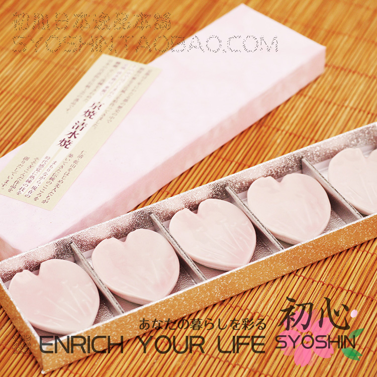 日本京都京烧清水烧陶瓷筷立筷架筷置 江泉窯 樱吹雪 花瓣五枚装