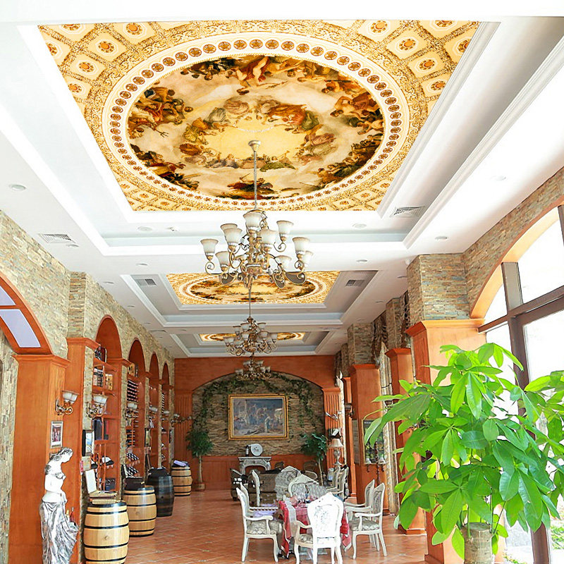 天顶 吊顶大型壁画壁纸欧式天花背景墙壁纸天使神话教堂背景墙纸