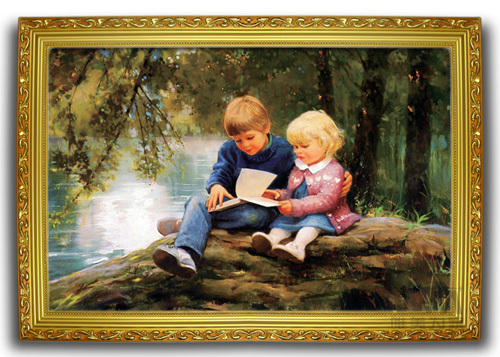 唯美为家装饰画 儿童房挂画有框画 西洋人物挂画童趣系列 晨读