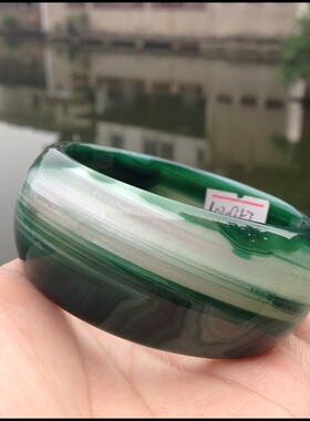 超宽巴西天然缠丝绿玛瑙手镯俏色奇特花纹复古原矿手环女证书369