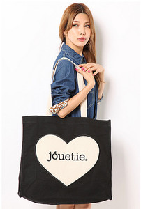 jouetie 心形口袋刺绣LOGO 单肩帆布包 L号