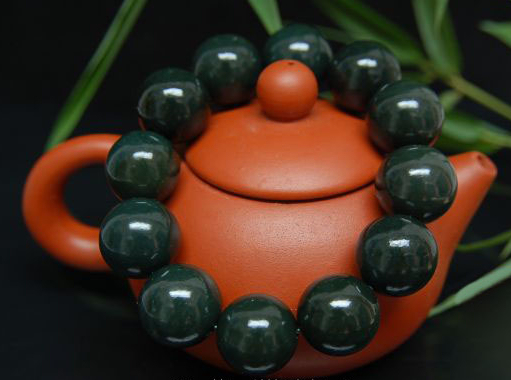 Xinjiang Hetian Jade Bracelet Green Ink Men's Jade Bracelet Natural Round Pearl Jade Chain Factory Direct Sales Recommended Ethnic Style