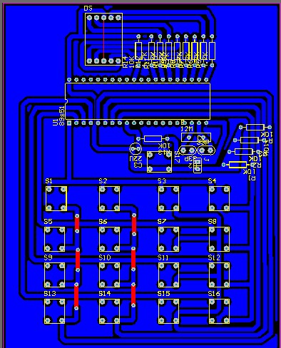 4x4键盘矩阵原理图pcb 89s51单片机电路图 数码管 4*4键盘电路图