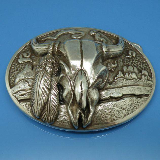 皮雕皮带扣 板扣 古银印第安牛头 纯银电镀 皮带头 牛仔扣