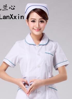 小圆领白色护士服 夏装短袖 药店工作服大褂连体NX-15