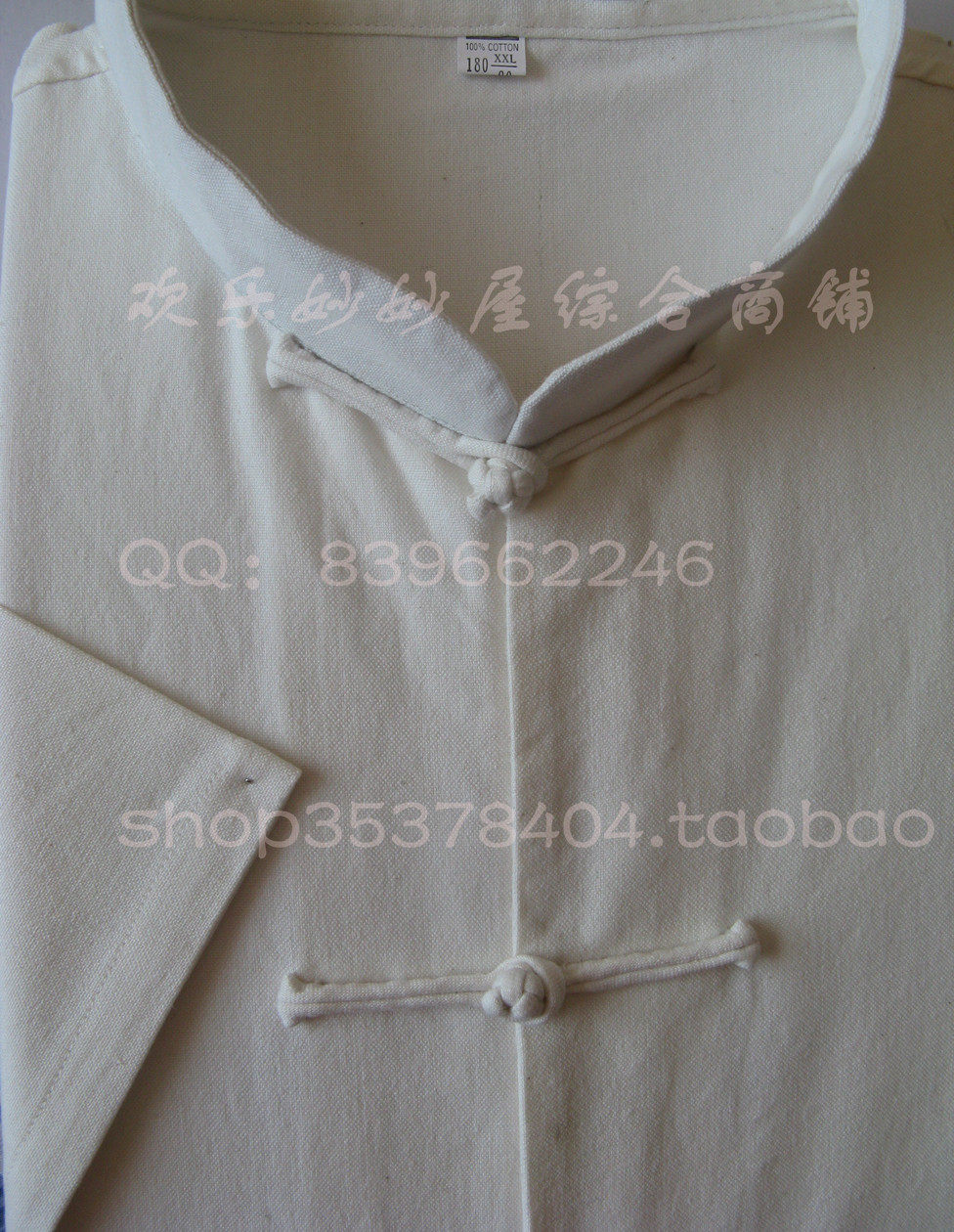 衬衣男短袖中式纯棉唐装纯白色粗布衬衫半袖居家休闲明星舞台表演