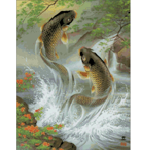 新款精准印花十字绣客厅大画动物双鲤鱼鲤鱼跃龙门年年有鱼包邮