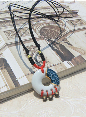 手工民族风祥云红色带铃铛毛衣链