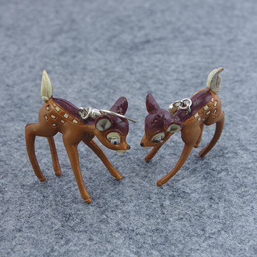 原宿超萌 可爱斑比小鹿 棕色粉色小鹿斑比梅花小鹿 耳环耳夹 耳饰