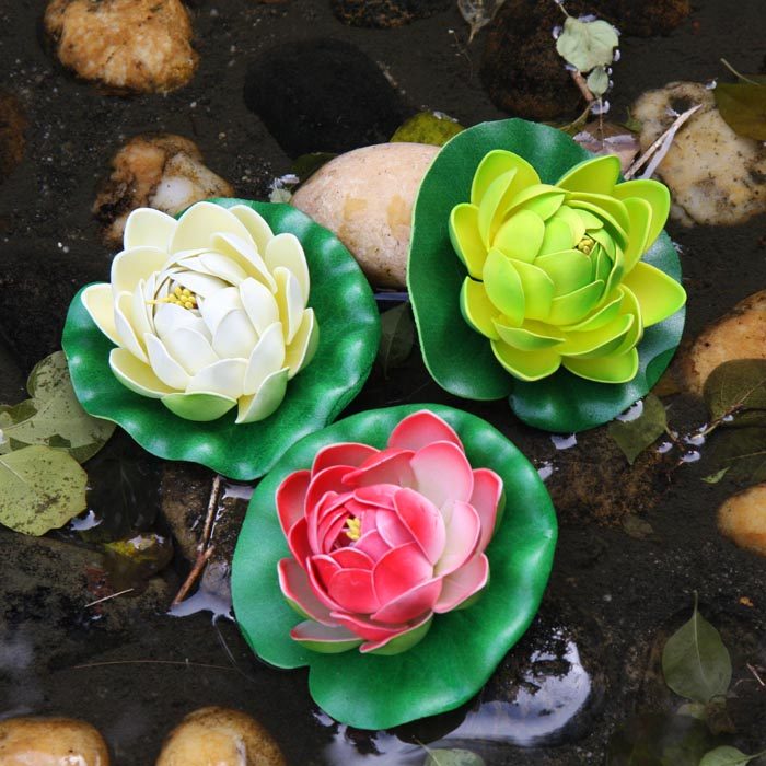 泡沫荷花模型 水浮花 仿真睡莲浮莲花装饰品假花 水池鱼缸摆设花