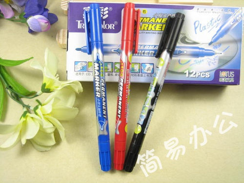 真彩双头记号笔 真彩0615B 小双头油性笔 双头油笔 红 蓝 黑