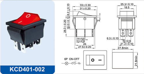 船型开关KCD4-6P 15A/30A 250V六脚带灯 鑫皖电子欢迎您！