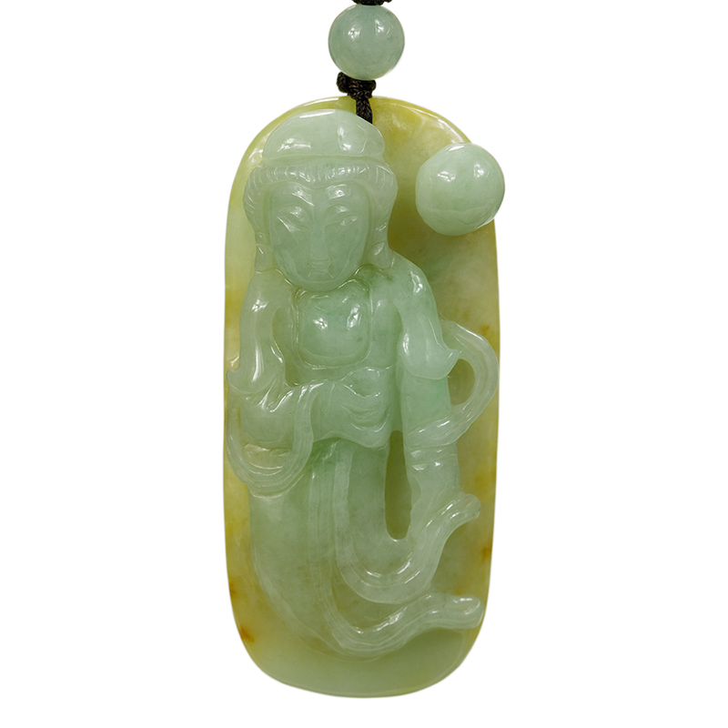 黄翡观音项链天然玉站观音真玉