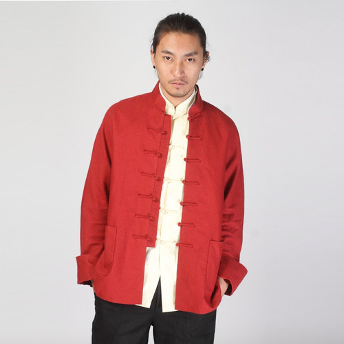 豪娜男士唐装长袖秋冬款唐装夹层男棉麻外套上衣中国风男装