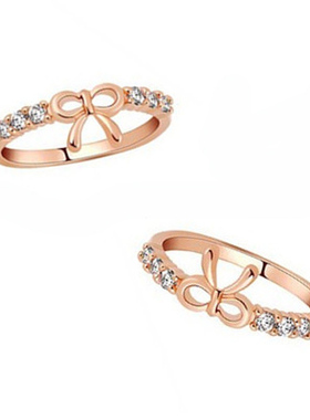 玫瑰金镶钻蝴蝶结戒指日韩配饰