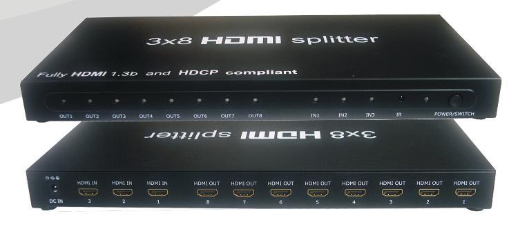 仝丽HDP308 HDMI 3进8出分配器 三进八出 高清HDMI分配器 支持3D