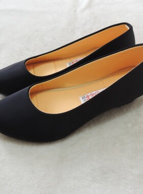 老北京布鞋女鞋单鞋软底浅口坡跟防滑黑色工作鞋酒店高中高跟厚底