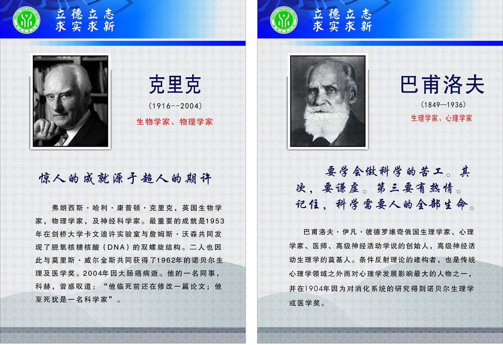 706海报印制展板写真喷绘157科学名人生物学家简介克里克巴甫洛夫