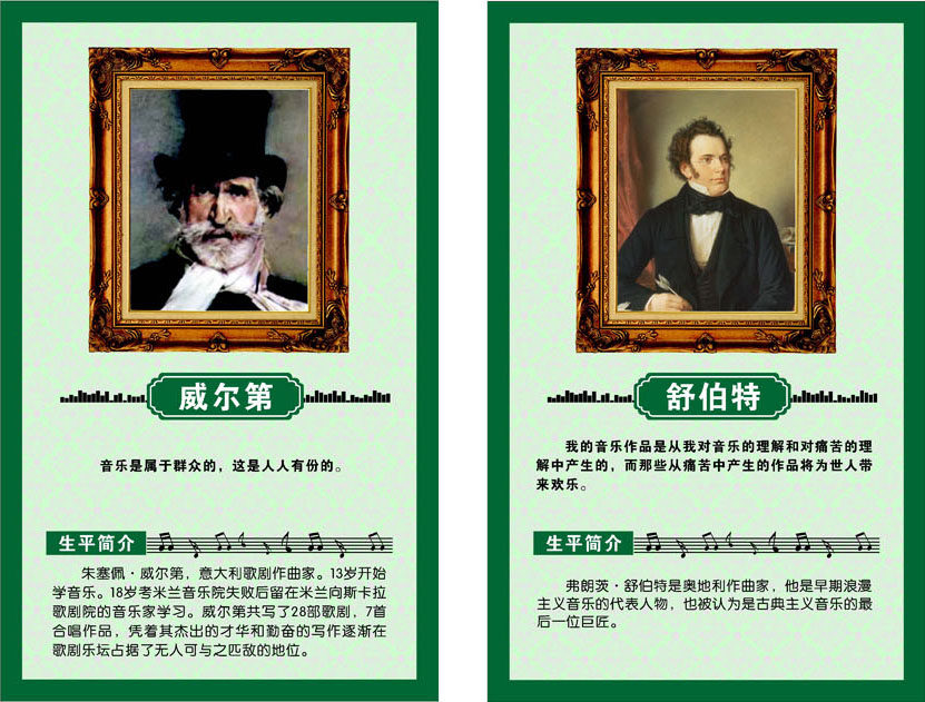 706海报印制展板392音乐室名人名言标语简介威尔第舒伯特