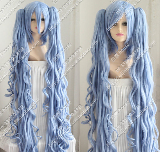 原版 cos假发 xxxholic 全露 多露 冰蓝色 1.5米长卷马尾加长版