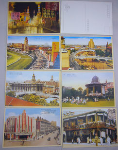 老上海月份牌明信片旗袍美女老上海风景明信片仿古做旧明信片