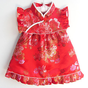女宝宝春夏季唐装套装 婴儿百天周岁庆生服 女童蓬蓬公主旗袍无袖