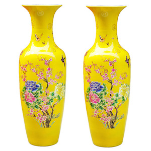 景德镇陶瓷器落地大花瓶插花黄色办公室客厅装饰摆件开业大号特大
