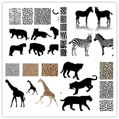 矢量设计素材 动物剪影和轮廓 长颈鹿斑马纹豹纹 eps源文件